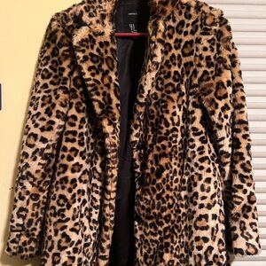 Leopard Print Faux Fur Coat